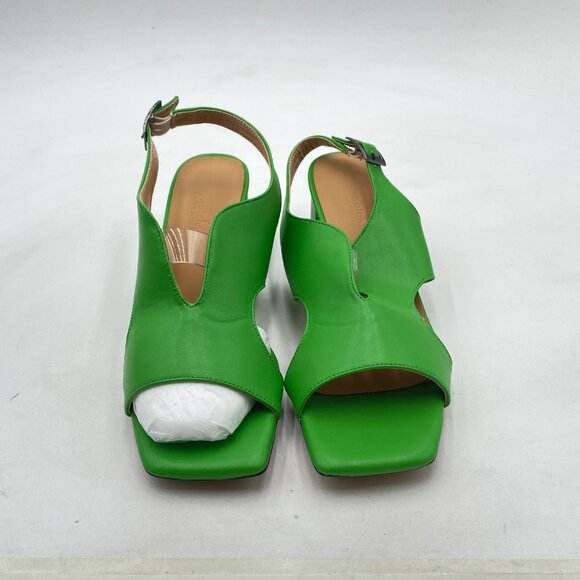 Green Matte Square Peep Toe Block Heel Slingback Sandal Chunky Heel Sandals - Picture 3 of 9